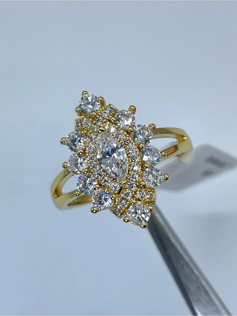 Swarovski Crystal Elements White Crystal Art Deco Ring Vintage Look Sz 8